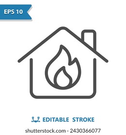 House Icon. Gas, Flame, Fire, Home Insurance. Professional, pixel perfect vector icon.