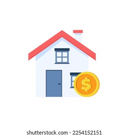 House icon with golden coin. Real estate investment. Property growth. Vector illustration.