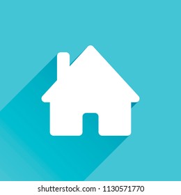 house icon. Gray icon with long shadow in bottom left corner on blue background