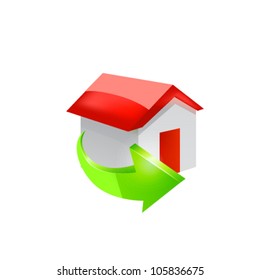 House icon with green arrow. Vector