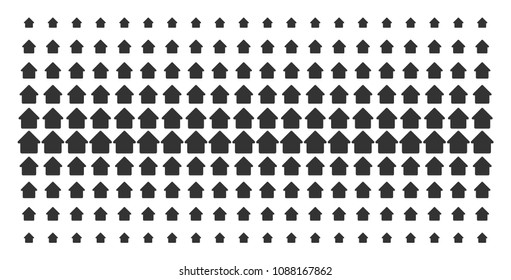 House icon halftone pattern, constructed for backgrounds, covers, templates and abstraction concepts. Vector house shapes arranged into halftone array.