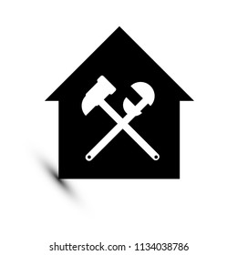House icon with hammer and key. Logo, label, symbol of repair, work...