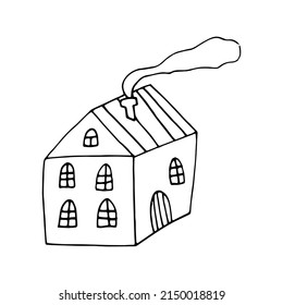 house icon hand drawn in doodle line art style.
