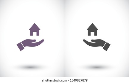 House icon in the hand , lorem ipsum Flat design