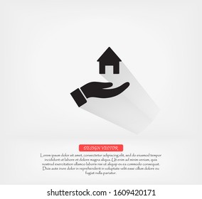 House icon in the hand , lorem ipsum Flat design