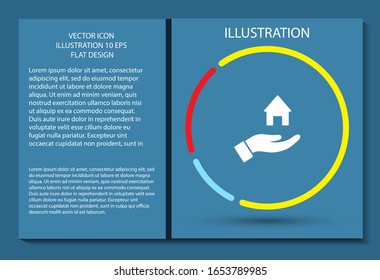House icon in the hand , lorem ipsum Flat design