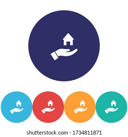 House icon in the hand , lorem ipsum Flat design