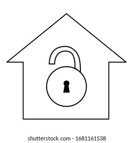 The house icon has a master key lock in the middle. flat design vector.