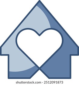 house icon with heart, transparent background. replaceable blue color design