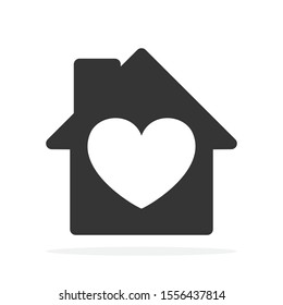 House Icon With Heart. Vector House Icon. Black Home Icon. Construction Concept.