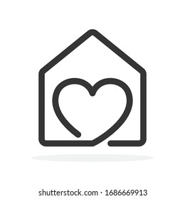 House Icon With Heart. Vector House Icon. Black Home Icon. Construction Concept.