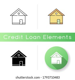 House icon. Home front. Building exterior. Residential construction. Real estate. Private suburb property. Apartment for dwelling. Linear black and RGB color styles. Isolated vector illustrations