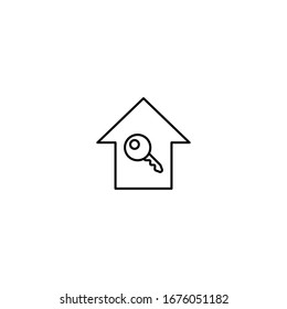 House icon, home secured, security, key real estate icon, thin line, outline isolated on white background EPS Vector