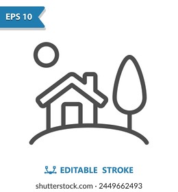 House Icon. Home, Tree, Sun, Real Estate. Professional, pixel perfect vector icon.