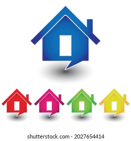 House icon. Home icon vector illustration. Abstract icon of a house shaped as a speech bubble on white background, five different colors, vector EPS10 illustration.