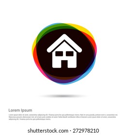 house icon. Home icon, White pictogram icon creative circle Multicolor background. Vector illustration. Flat icon design style