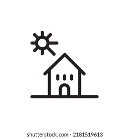 House Icon With Hot Sun, Sun Icon, Summer Weather, Black Line On White Background. EPS 10