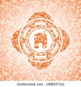 house icon inside abstract orange mosaic emblem