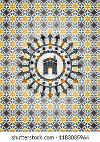 house icon inside arabesque badge. arabic decoration.