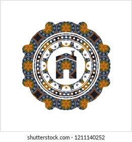 house icon inside arabesque badge. arabic decoration.