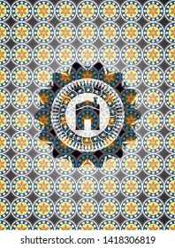 house icon inside arabesque emblem. arabic decoration.