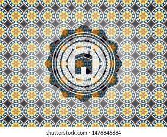 house icon inside arabesque emblem background. arabic decoration.