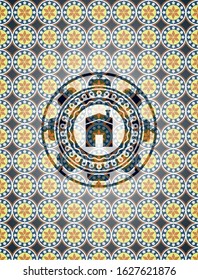 house icon inside arabesque emblem. arabic decoration.