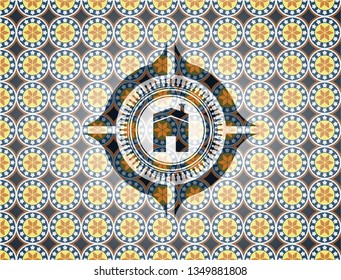 house icon inside arabesque style badge. arabic decoration.