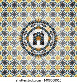 house icon inside arabesque style badge. arabic decoration.