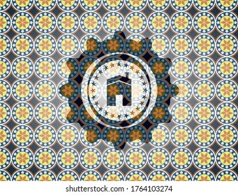 icono de casa dentro del fondo de la placa árabe. Decoración árabe. 