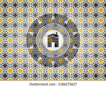 house icon inside arabic emblem. Arabesque decoration.