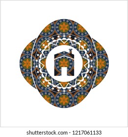 house icon inside arabic emblem. Arabesque decoration.
