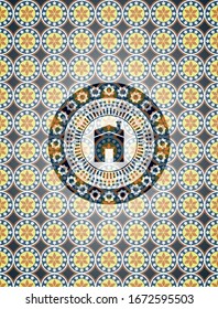 icono de la casa dentro del fondo del emblema árabe. Decoración árabe.