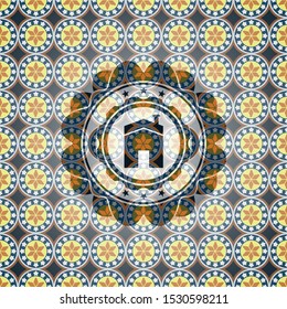house icon inside arabic style badge. Arabesque decoration.