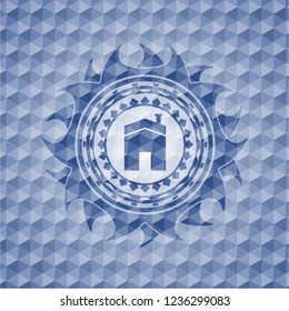 house icon inside blue emblem with geometric pattern.