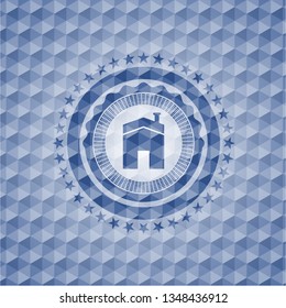 house icon inside blue hexagon badge.