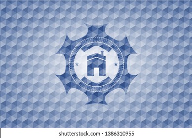 house icon inside blue hexagon badge.
