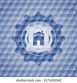 house icon inside blue polygonal badge.