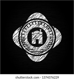 house icon inside chalk emblem