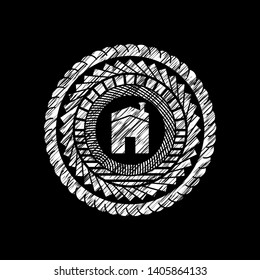 house icon inside chalk emblem