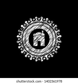 house icon inside chalkboard emblem written on a blackboard