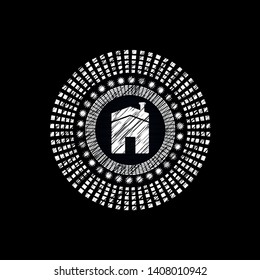 house icon inside chalkboard emblem written on a blackboard