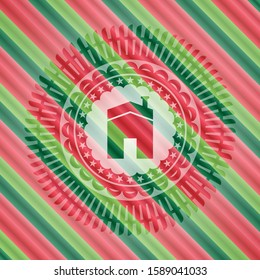 house icon inside christmas emblem background.