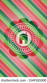 house icon inside christmas style emblem.
