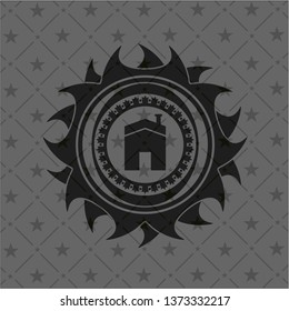 house icon inside dark badge or emblem