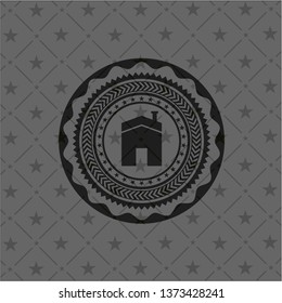 house icon inside dark emblem. Retro