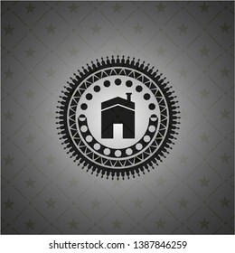house icon inside dark emblem. Retro