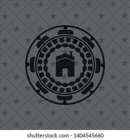 house icon inside dark emblem. Retro