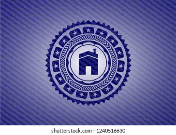 house icon inside emblem with denim high quality background