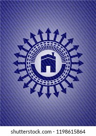 house icon inside emblem with jean high quality background